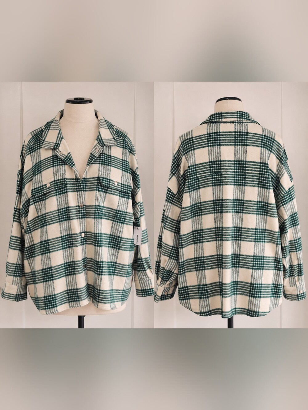 Sonoma Cream and Green Plaid Utility Shacket
